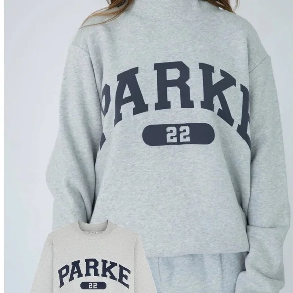 NWT Parke Gray and Blue 22 varsity mock neck Sweatshirt L/XL - Picture 2 of 5